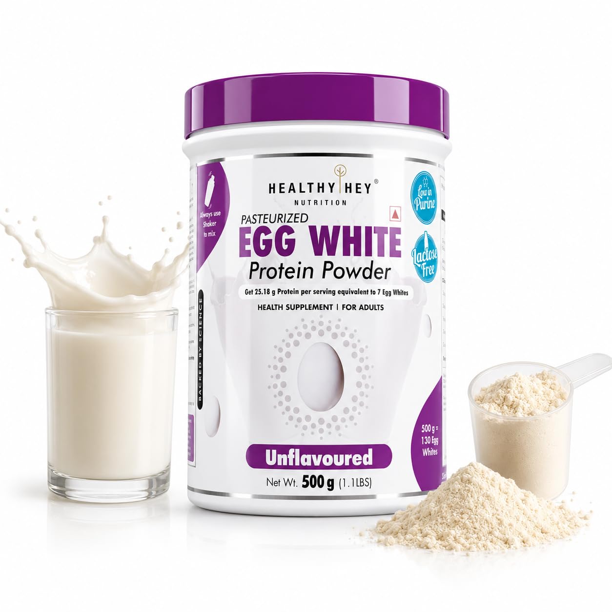 HealthyHey Nutrition 100% Egg White Protein - Instant Mix - 80% Protein - Non GMO & Lactose Free - 500g (Unflavoured), 16 Servings-image-30