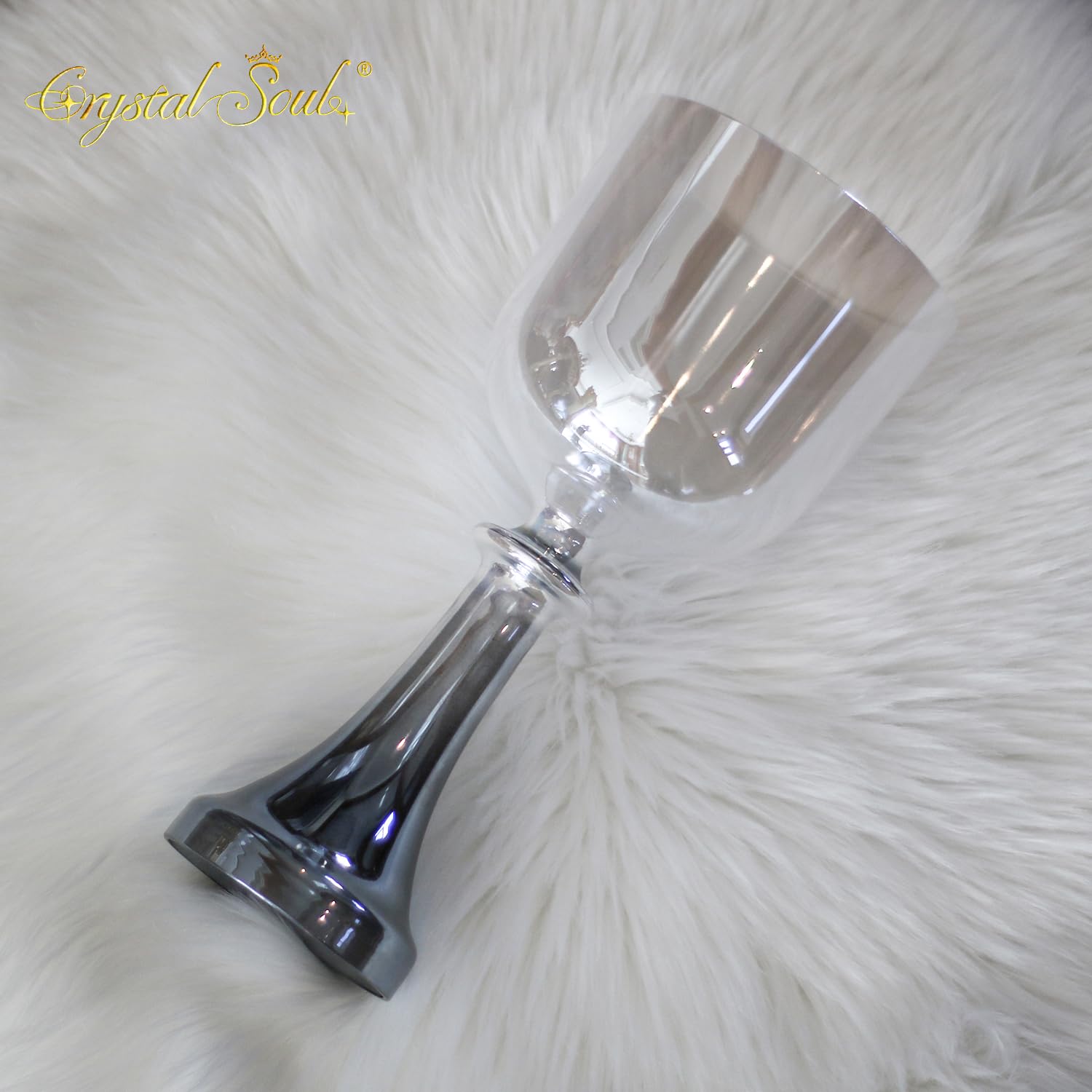 Crystal Soul Heiliger Kelch Kristall-Klangschale Quarz Perlen-Farbverlauf 14 cm 432 Hz A# Note Klangbadinstrument