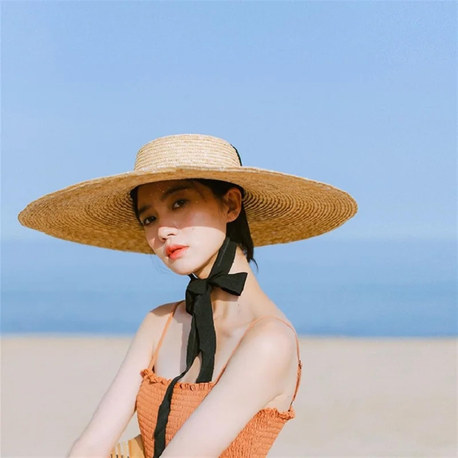 Cappello di paglia Grandi Cappelli Di Paglia Estivi For Le Donne Berretti Con Visiera Da Spiaggia A Tesa Larga Elegante Cappello Sole