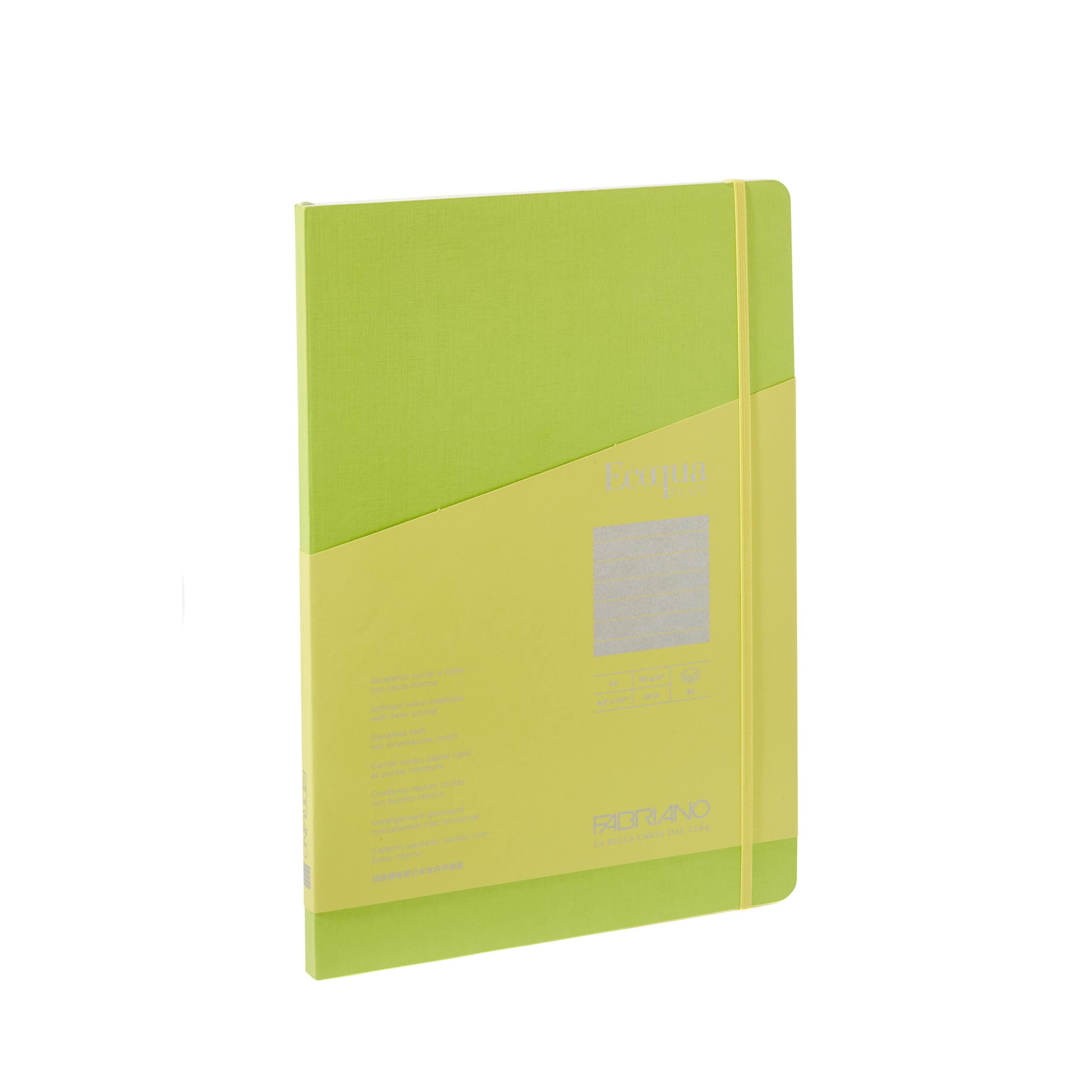 FabrianoEcoqua Plus Stitch-Bound Notebook, 8.3" x 11.7", A4, Lined, Lime