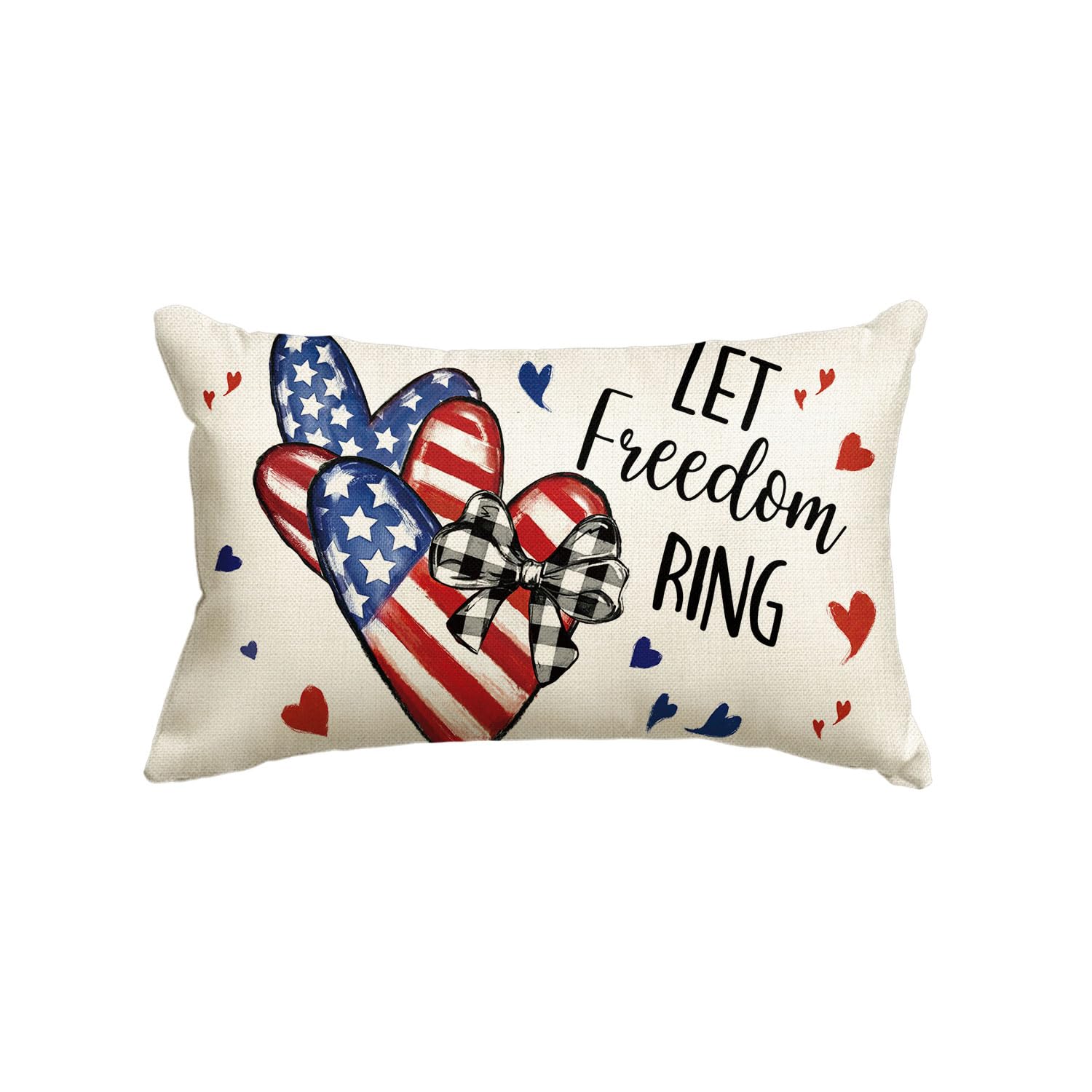 AVOIN colorlife 4th of July Let Freedom Ring Throw Pillow Cover, 12 x 20 Inch Independence Day Memorial Day Love Hearts Flag Stars Decor Cushion Case
