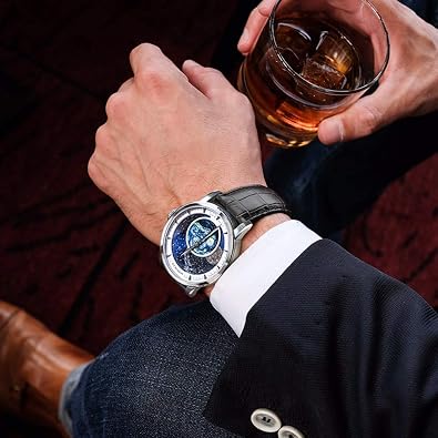 AGELOCER Men's Top Brand Blue Moon Phase Dress Automatic Mechanical Stainless Steel Fashion Luxury Watch