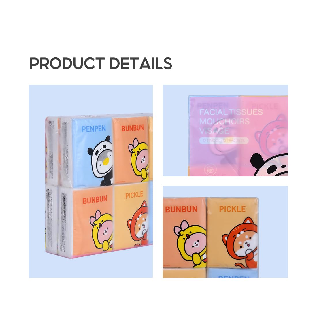 MINISO Upgraded 4 Ply Strength Pocket Tissues Packs, Skin-Friendly Soft Facial Tissues Papers, Napkins (96 Pcs, 12 x 8Pcs, Mini Family) - Image 4 thumbnail