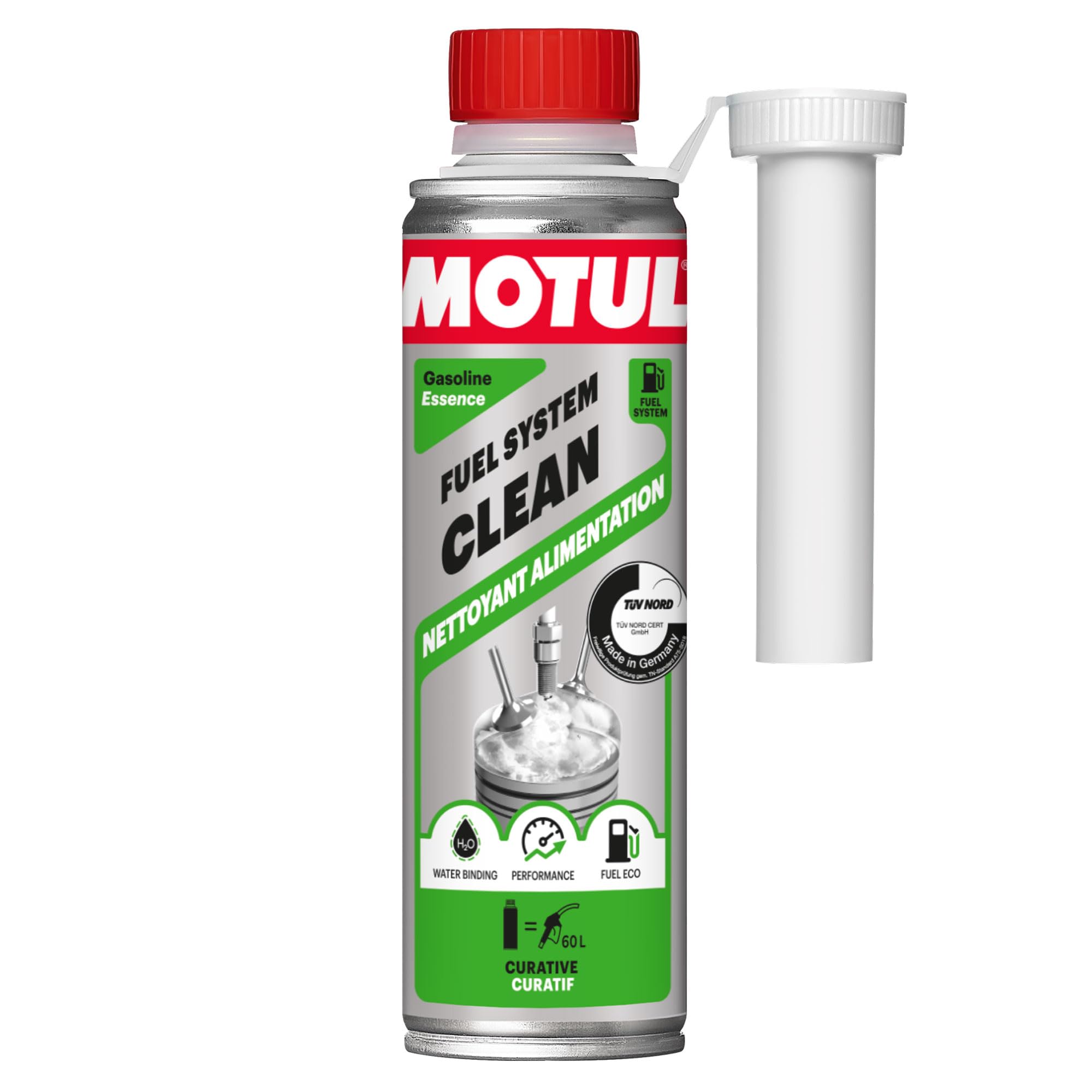 MOTUL - Limpiador para Motor de Gasolina - Aditivo Reparador para Motores de Gasolina de Inyección o Carburador - Óptimo Rendimiento - Idóneo Antes de ITV - Fuel System Clean - 300 ml