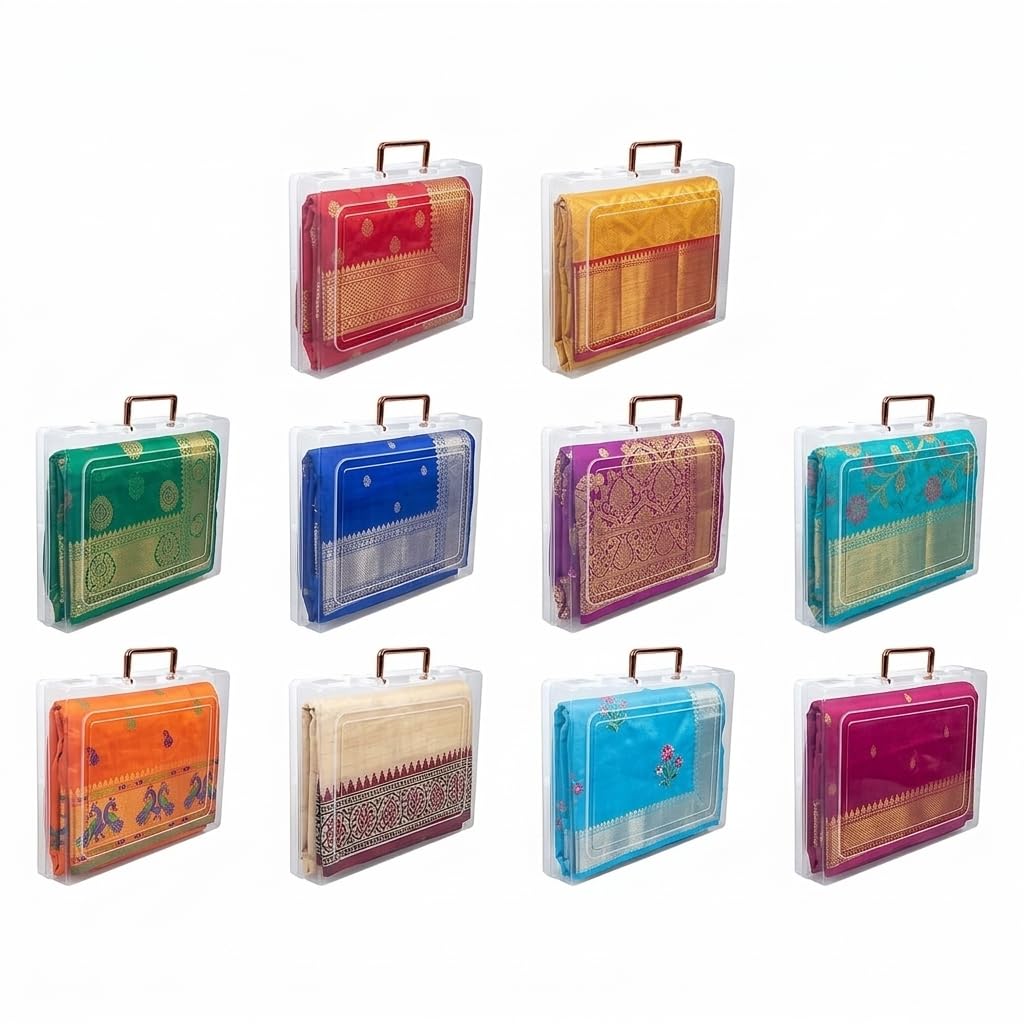 Multipurpose Plastic Rectangular Storage Boxes with and Handle Matte Finish for Saree, Laptop, Books (Set of 10, Dulhaniya)-image-37