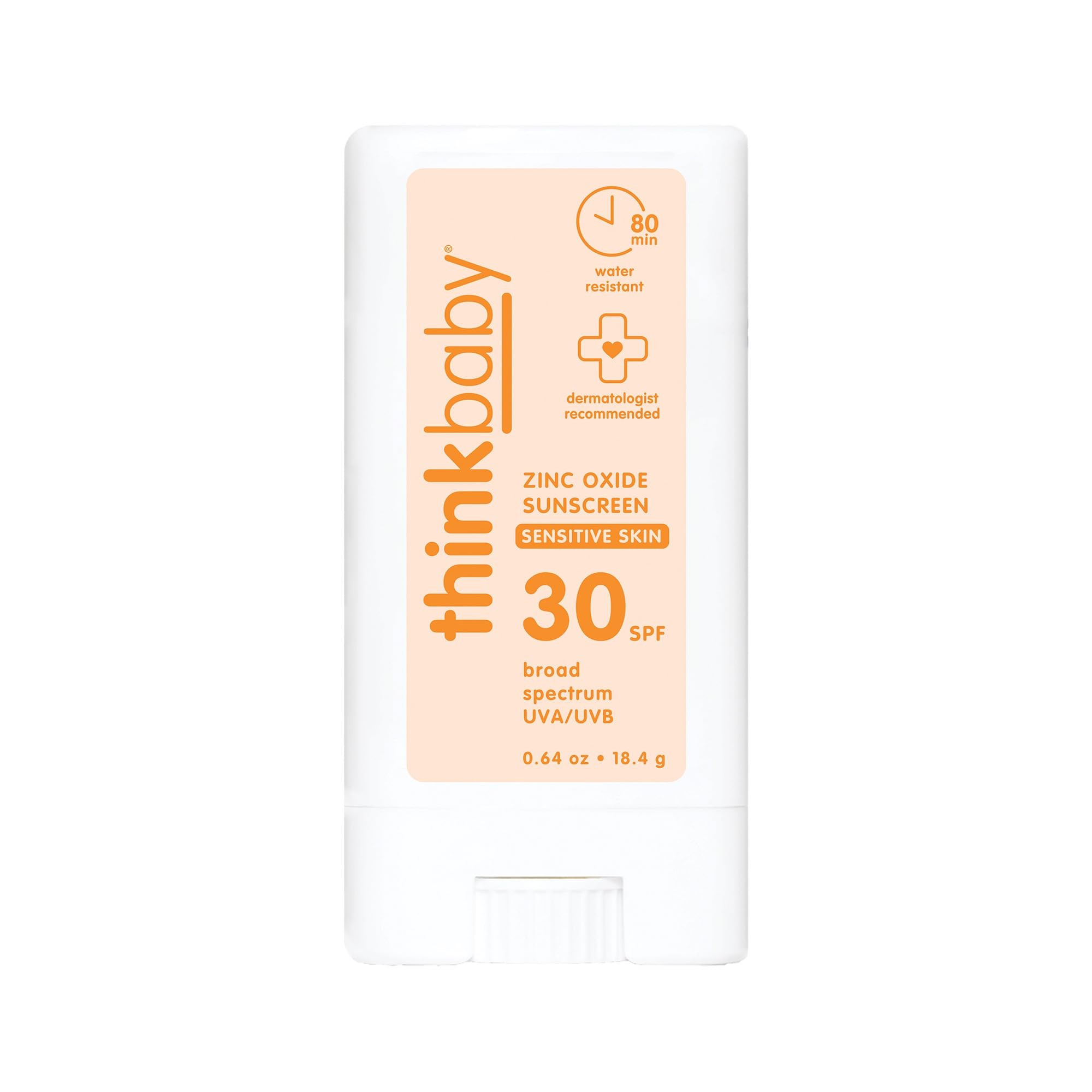 Thinkbaby SPF 30 Kids Sunscreen Stick for Sensitive Skin, 0.64 oz, Baby Sunscreen with Non-Nano Zinc Oxide 24%, Broad Spectrum UVA/UVB Protection, 80-Minute Water Resistant, Reef Friendly SPF Stick - 2