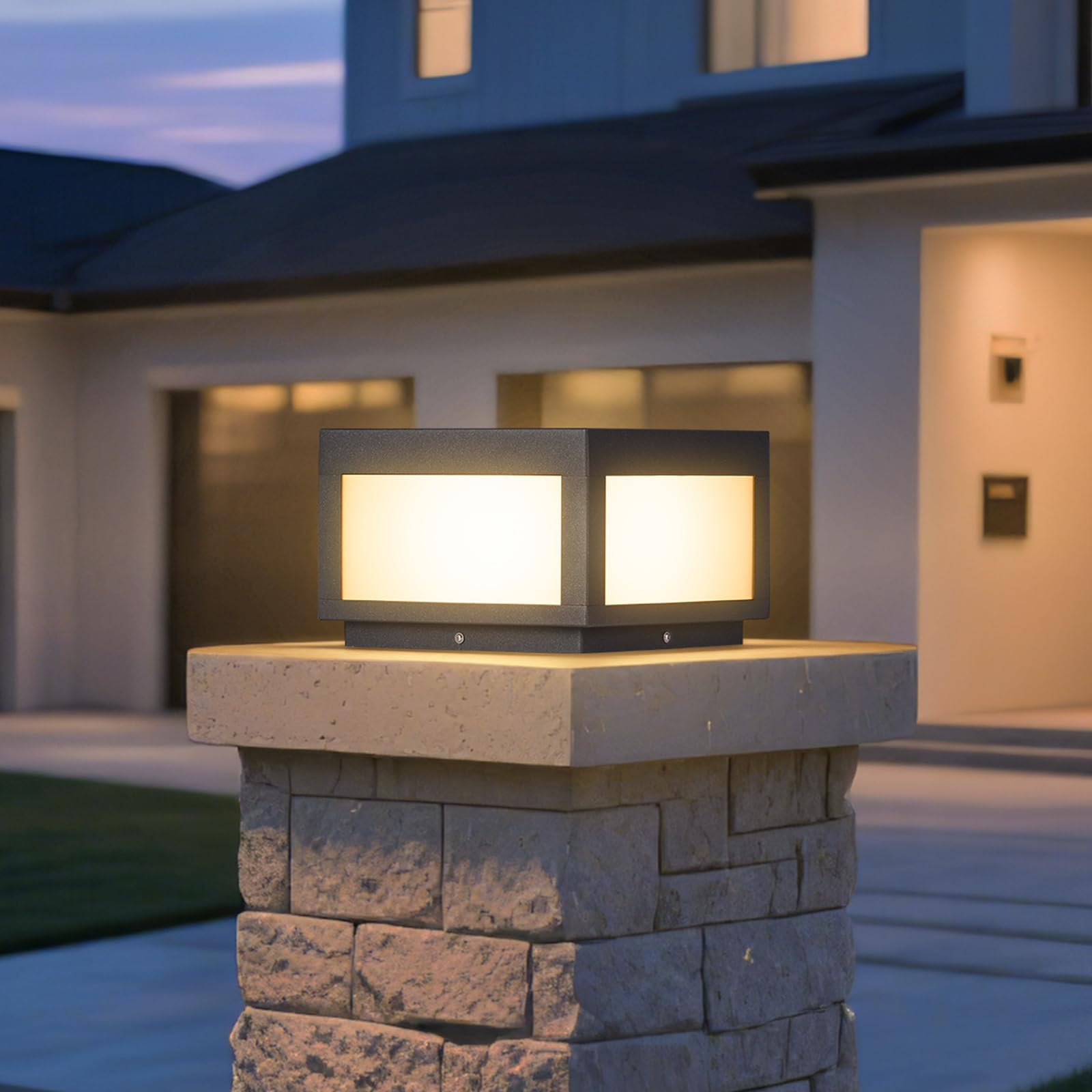 Outdoor Post Lights Hard Wired, 9.8" Pillar Lights Waterproof, AC100-240V LED Column Lamp Modern Fence Deck Cap Lantern 3000K Lighting Not Solar for Patio Garden Driveways Entrances Posts