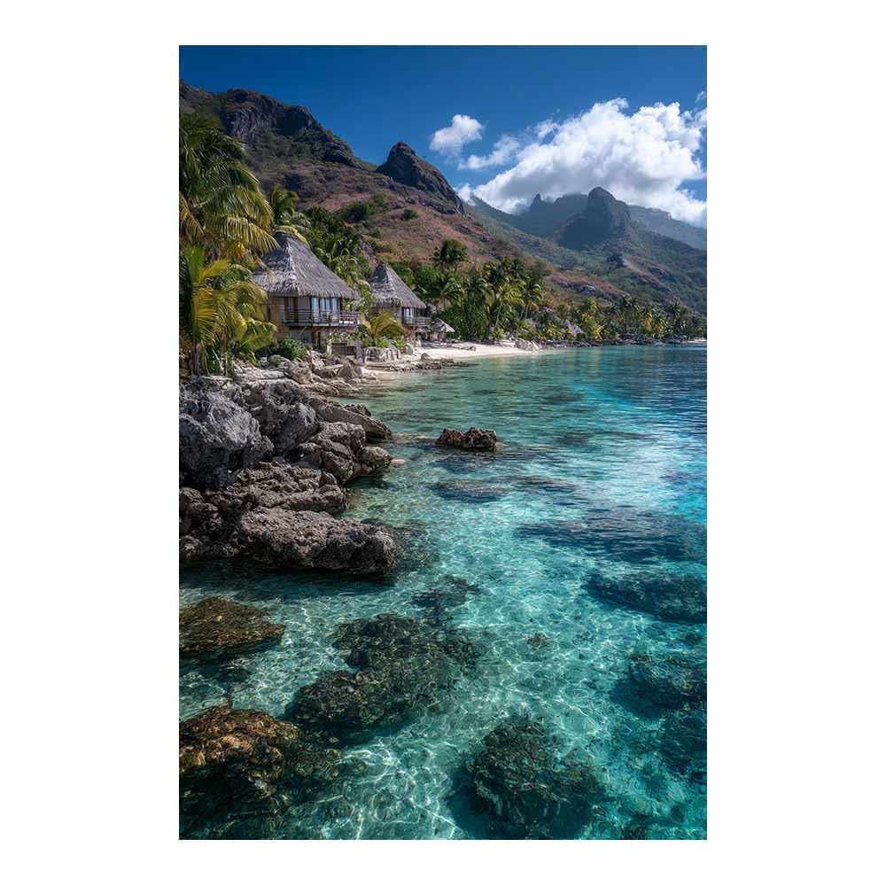 HOQIU Wall art for home decor Tropical Resort Cove canvas artwork for wall, art prints, For living room, bedroom, bathroom, dining room, painting and decor.(Multicolor)-60x80cm Unframed