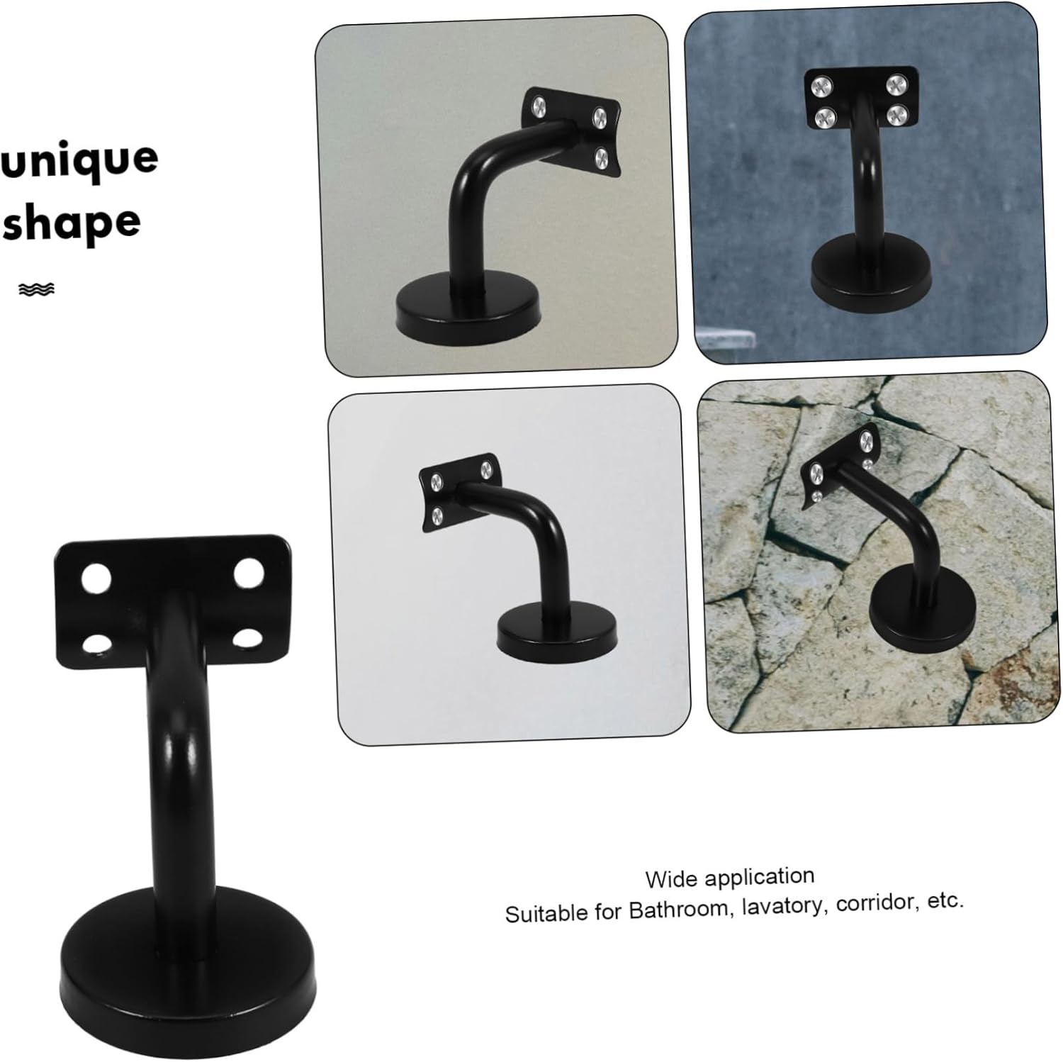 DOITOOL 5pcs Black Stainless Steel Handrail Support Brackets Wall-Mounted Stair Rail Brackets for Hotel Office Gym and Home Use Easy to Install and Elegant Design