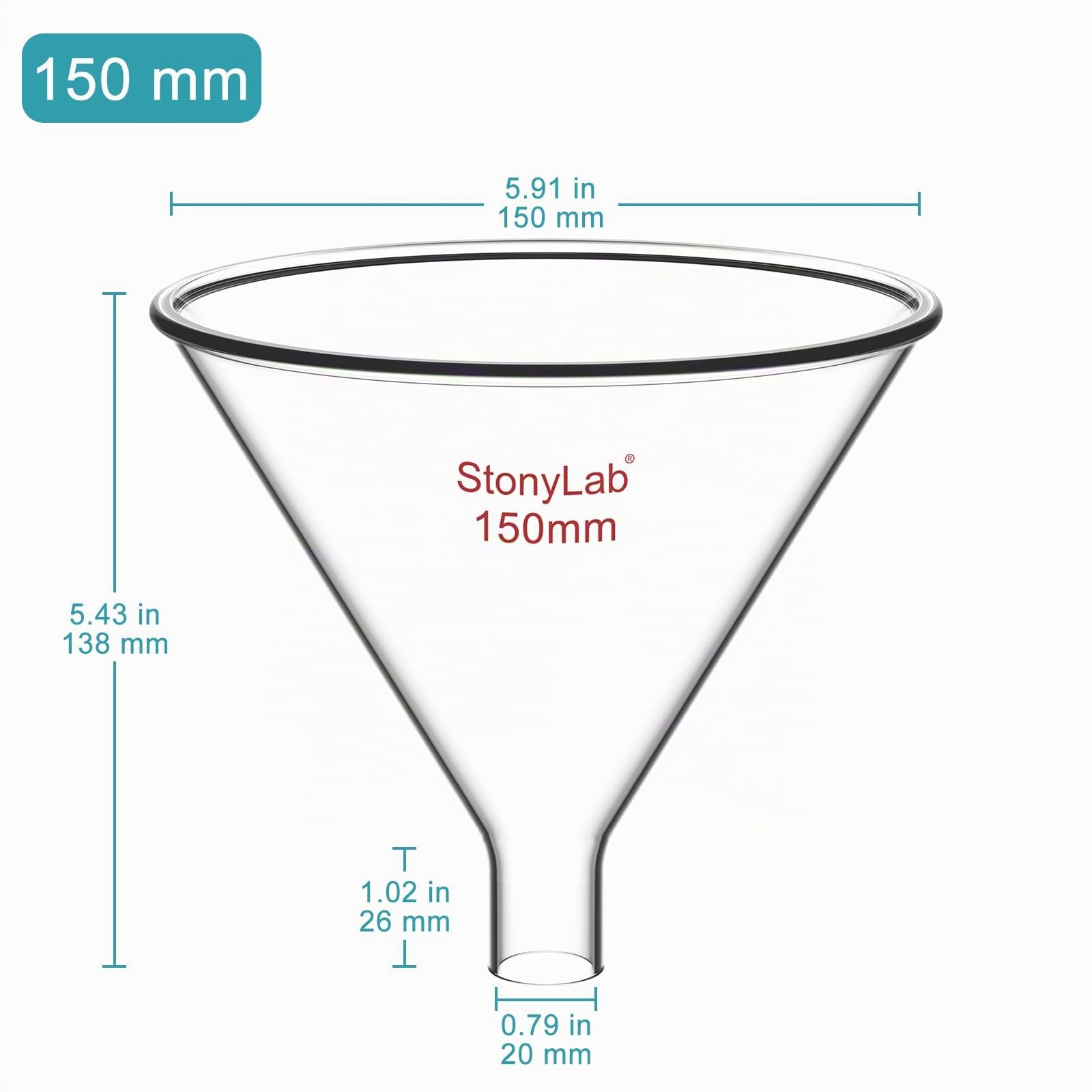 stonylab Verre Entonnoir à Poudre, Mur Lourd Powder Funnel Verre Borosilicaté Entonnoir à Tige Courte Avec 150 mm de Diamètre Supérieur et 26 mm de Longueur de Tige