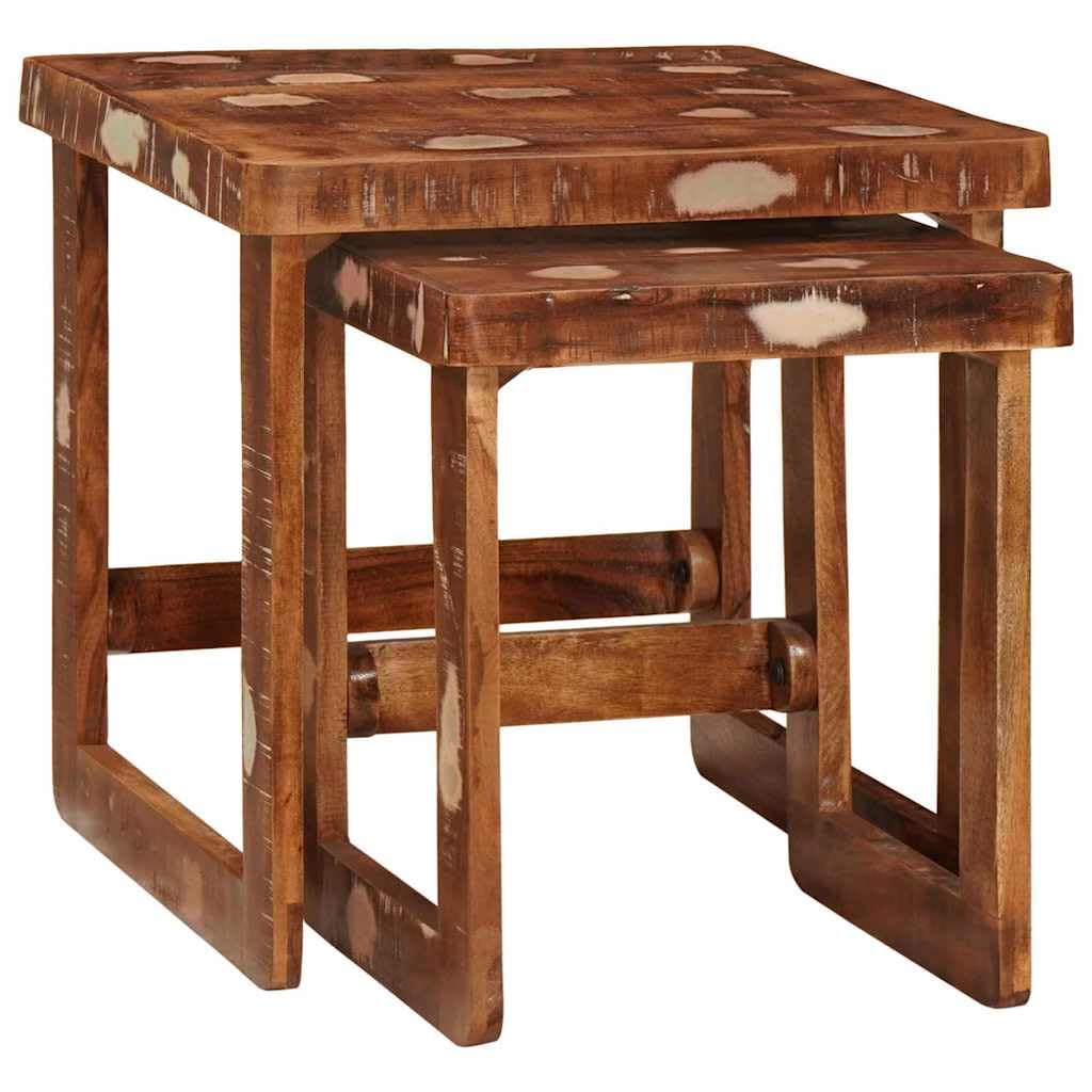 SXZenSpace Nesting Side Tables Solid Mango Wood Set of 2 Stackable Small Coffee End 46 x 45 cm Brown Modern Accent for Living Room Bedroom Hallway