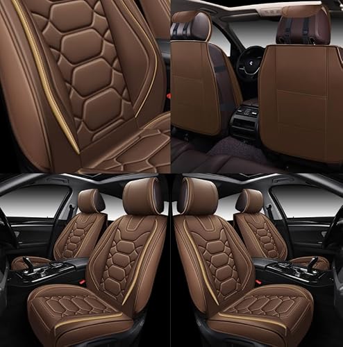 OASIS AUTO Car Seat Covers Premium Waterproof Faux Leather Cushion Universal Accessories Fit SUV Truck Sedan Automotive Vehicle Auto Interior Protector Front Pair (OS-004 Brown) - Thumbnail 3