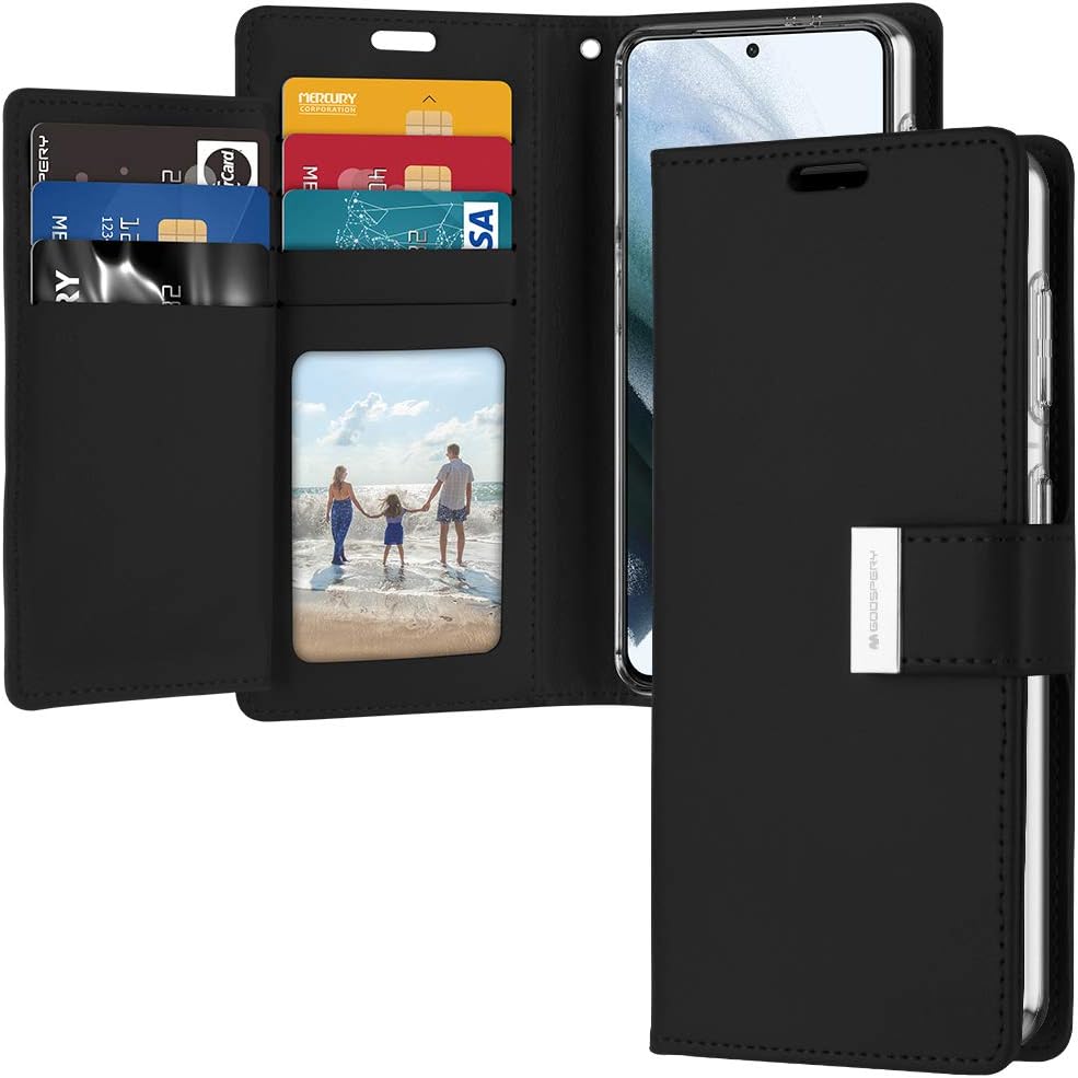 GOOSPERY Rich Wallet for Galaxy S21 Case 6.2"(2021), Extra Card Slot Flap Functional & Fashionable Stylish PU Leather Flip Card Holder Phone Cover (Black)