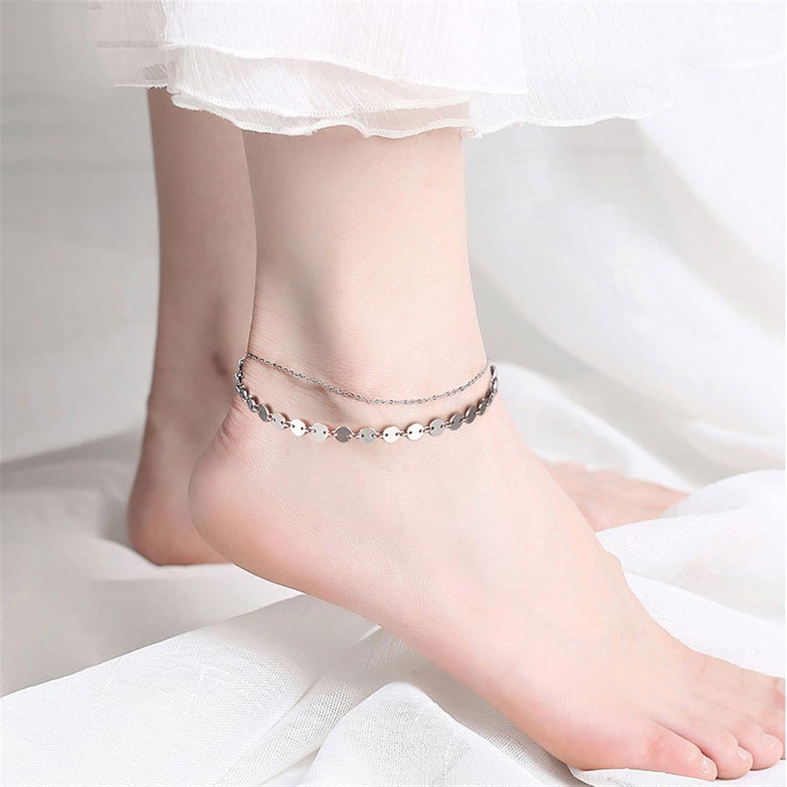Cavigliere Cavigliera Argento 925 Cavigliere semplici di collegamento essenziali Cavigliere d'argento a strati 4mm Cavigliere da donna Gioielli da vacanza per l'uso quotidiano Cavigliere da