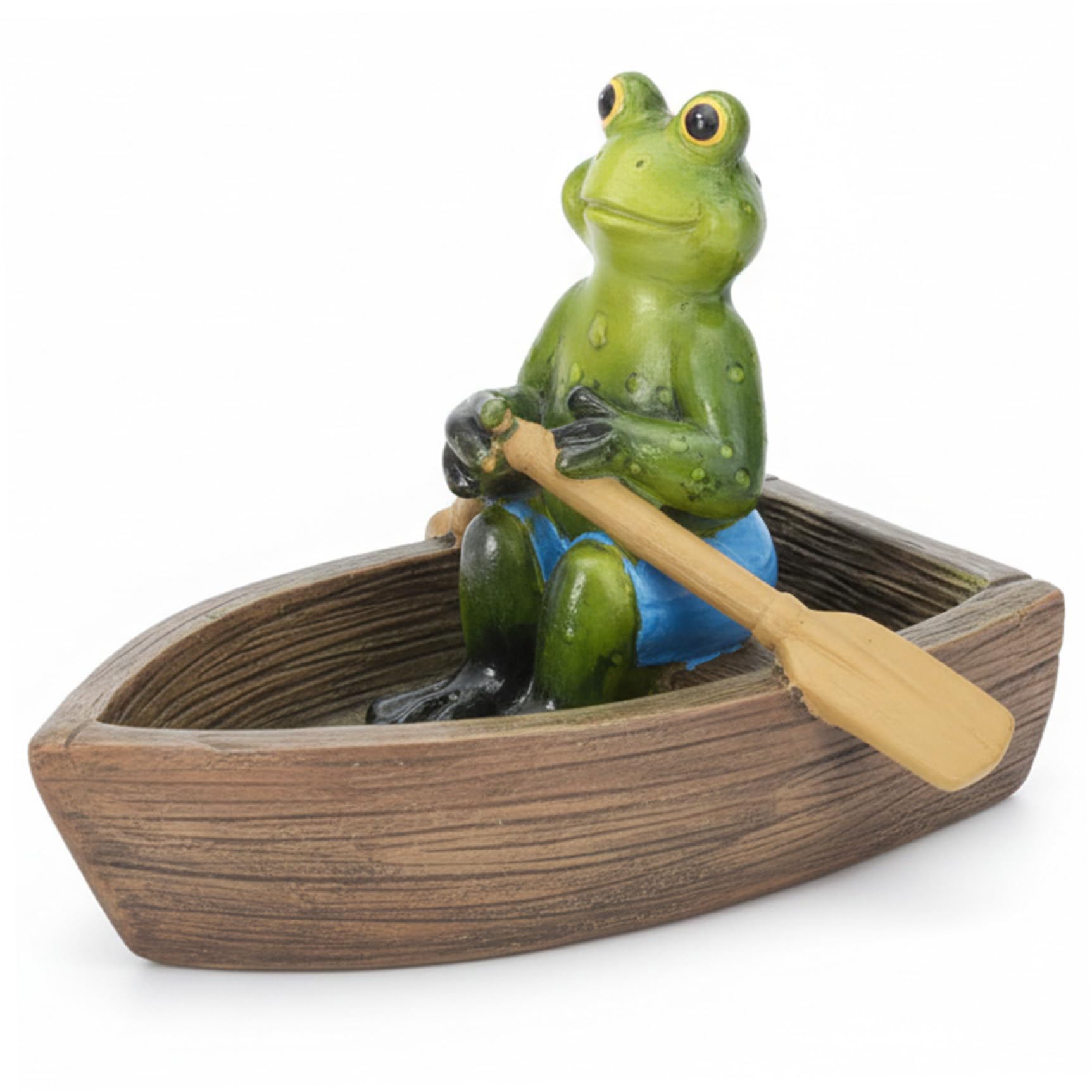 Bonalake Pond Ornaments Outdoor Frog Rowing Wooden Boat Floating Pond Decor Resin Garden Statues for Fish Tank Garden Swimming Pool Patio Yard Fence