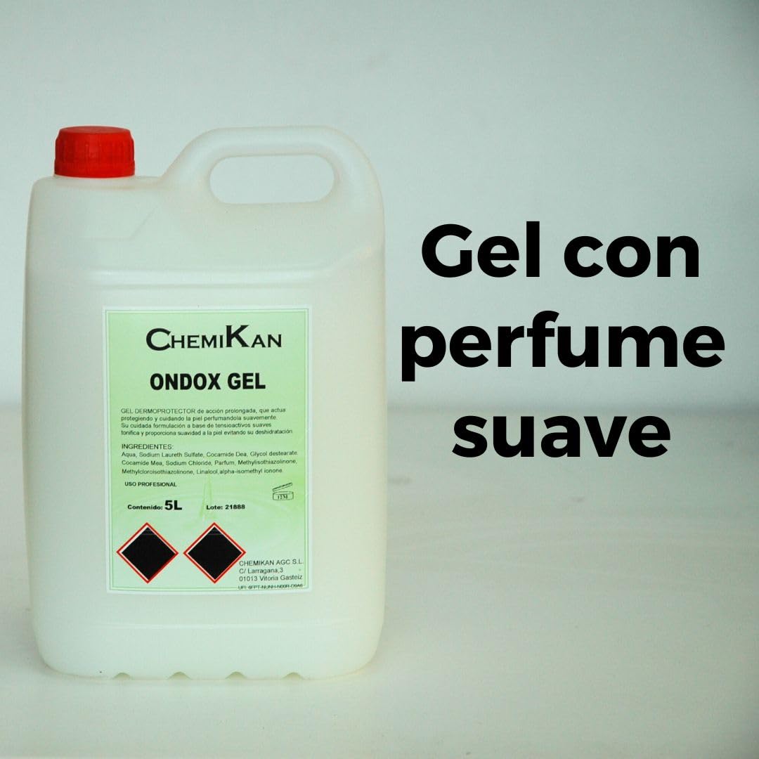 Ondox Gel | Jabón de manos 5 litros Industrial | Gel dermoprotector | Jabón para uso profesional, caja de 4 garrafas de 5l + Dosificador