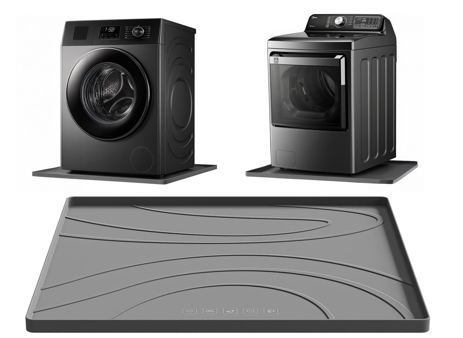 Washing Machine Drain Pan, 26.5 x 26.5 Inch, Non-Slip Waterproof Silicone Mat, Anti-Vibration Drip Tray for Washer and Dryer