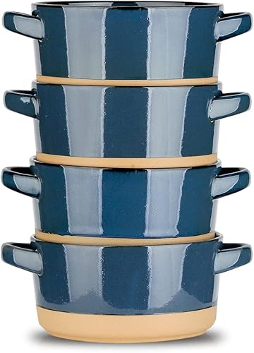 HVH Juego de 4 cuencos de sopa con asas, aptos para microondas, tazón grande de sopa de 24 onzas para sopa, cereales, frío, estofado de res, cuencos