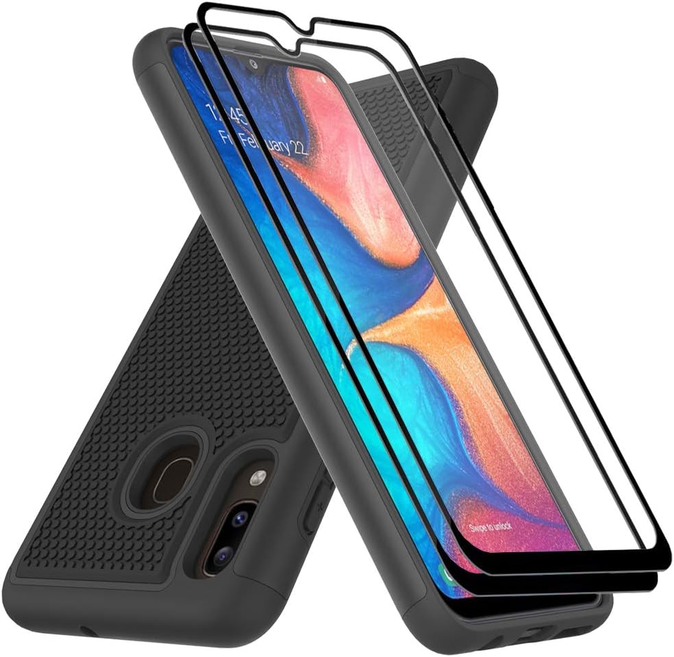 Dahkoiz for Samsung Galaxy A20/A30 Case with Tempered Glass Screen Protector, Dual Layer Drop Protection Cover Protective Phone Case for Samsung Galaxy A20/A30, Black