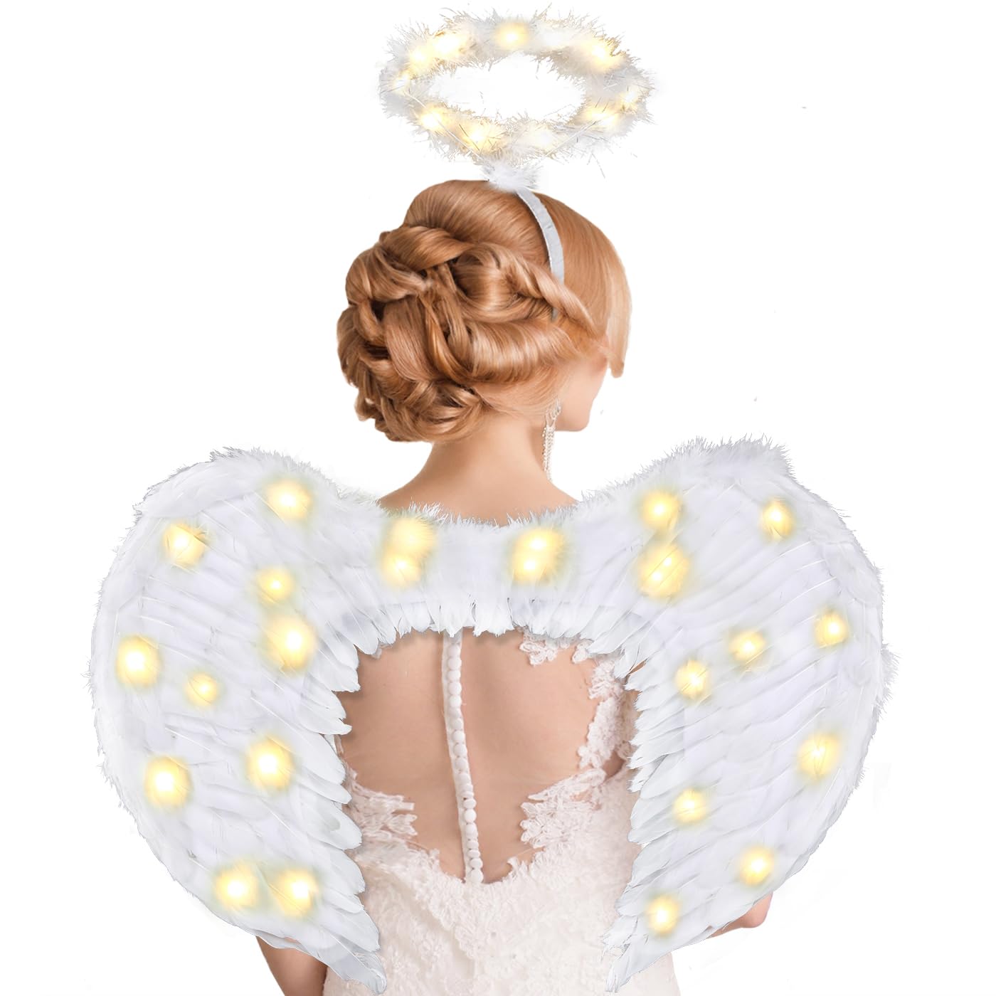 Ptesuply Angel Wings Adult, Light Up Angel Wings and Halo with LED Lights- 3 Light Modes