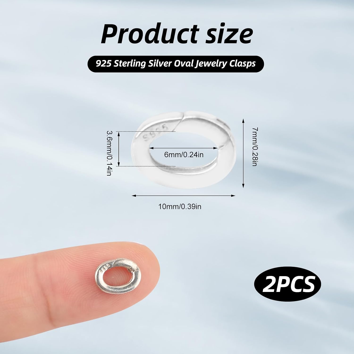 2 Pcs 925 Sterling Silver Necklace Enhancer Clasp,Hypoallergenic Pendant Enhancer Shortener,Oval Spring Bail Pendant Connector for Necklaces,Bracelets, Anklets,Jewelry Making and Charm Holder Gift