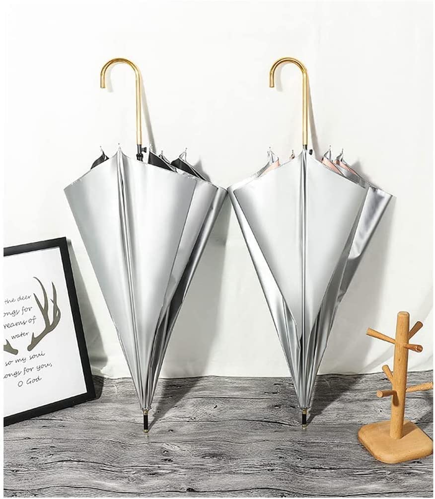 XYNSNDB Parasolki Parasole Parasol golfowy Stylowy, posrebrzany kij Parasol Automatyczny otwarty uchwyt z hakiem J Parasol z trzciny cukrowej Parasol przeciwdeszczowy