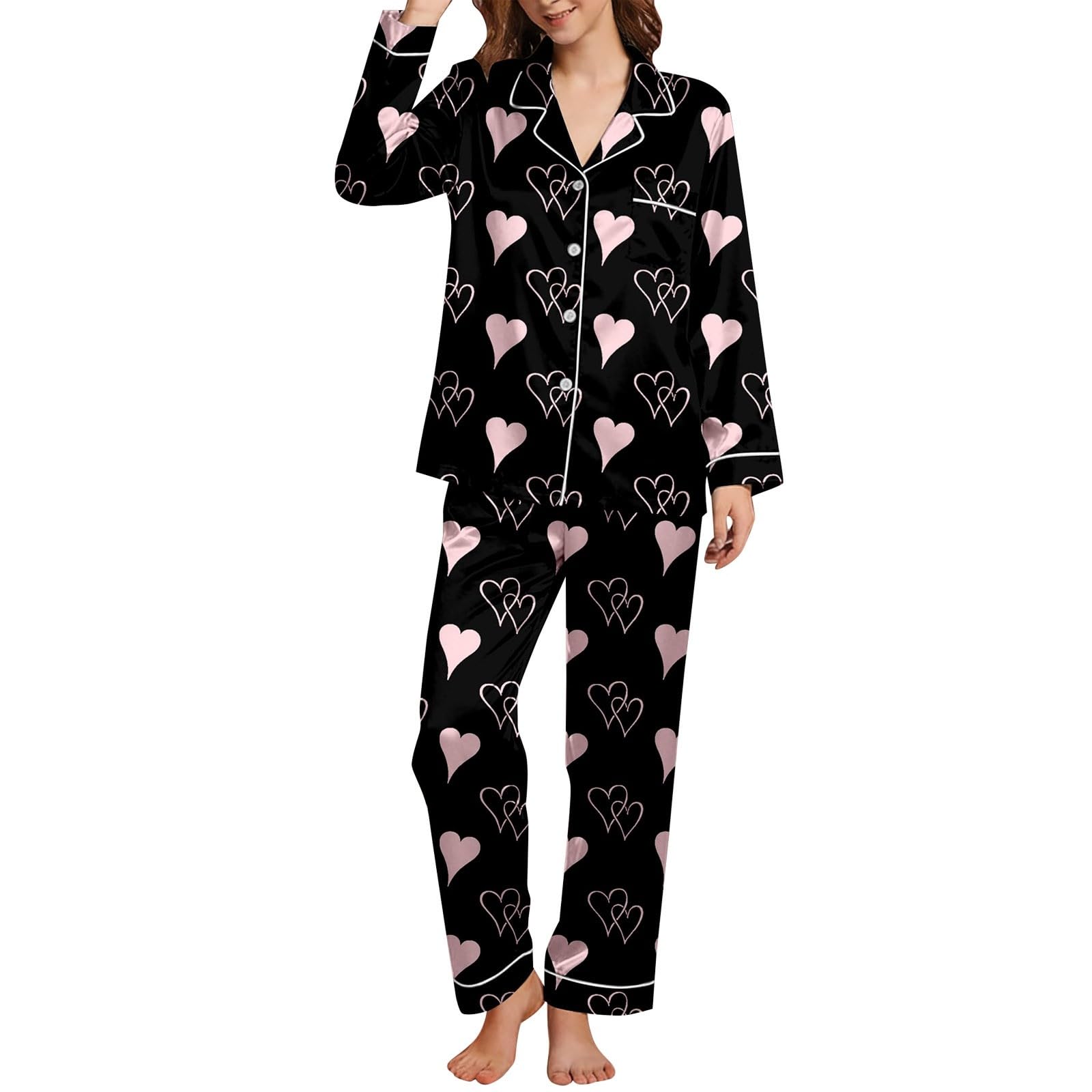 Weiches und kuscheliges Pyjama-Langarmshirt mit bequemer Hose – lässige Schlafbekleidung für die Nacht