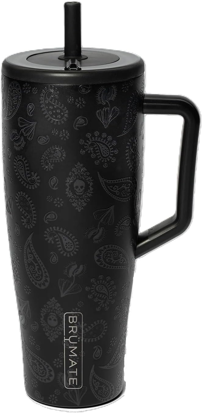 BrüMate Era 40 oz Tumbler with Handle and Straw | 100% Leakproof Insulated Water Bottle Tumbler with Lid and Straw | Made of Stainless Steel | Cup Holder Friendly | 40oz (Phantom Paisley)