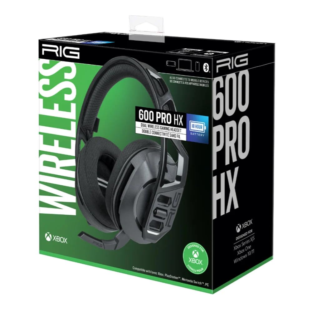 RIG 600 Pro HX - Auriculares de Juego universales inalámbricos con Bluetooth para Xbox Series X|S, Xbox One, Playstation PS4, PS5, Nintendo Switch, PC, USB y móvil, Color Negro