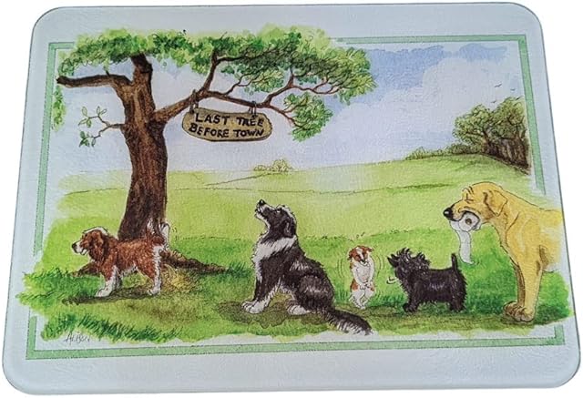 Stow Medium 30x40cm Premium Frosted Glass Chopping Board, Alisons Animals Series 1 Humorous Design Last Tree Before Town, Kitchen Worktop Saver Protector Made in The UK