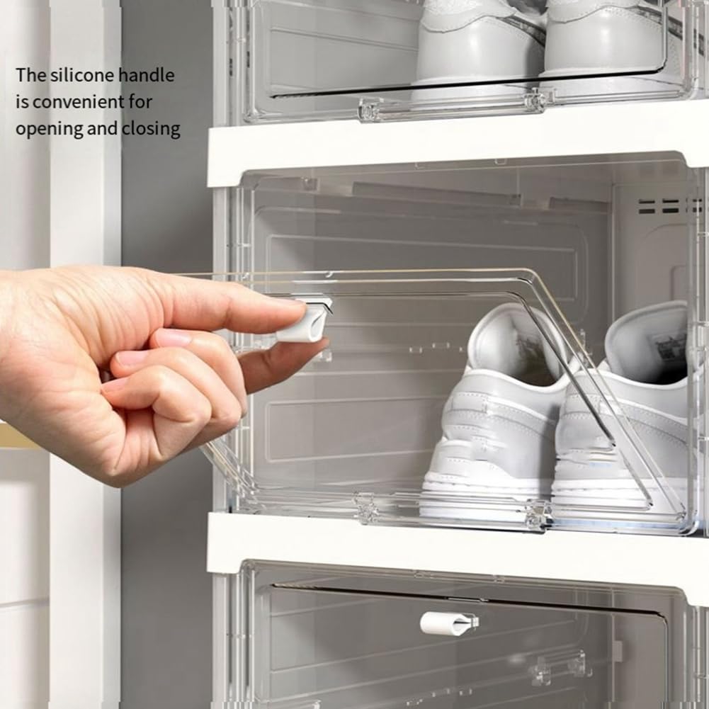 Caja de almacenamiento plegable transparente para zapatos, apilable, fácil instalación, pantalla visible para zapatos, solución de almacenamiento que ahorra espacio