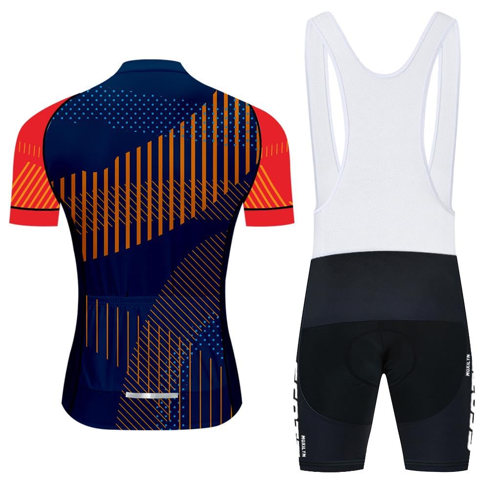Moxilyn Fahrradtrikot Kurzarm Set für Herren Radtrikot T Shirt Radsport Radtrikot Set Fahrrad Trikot Kurzarm+Radhose mit 4D Gel,Ursprüngliche Gaze Radjacke und Radhose,MTB Radtrikot
