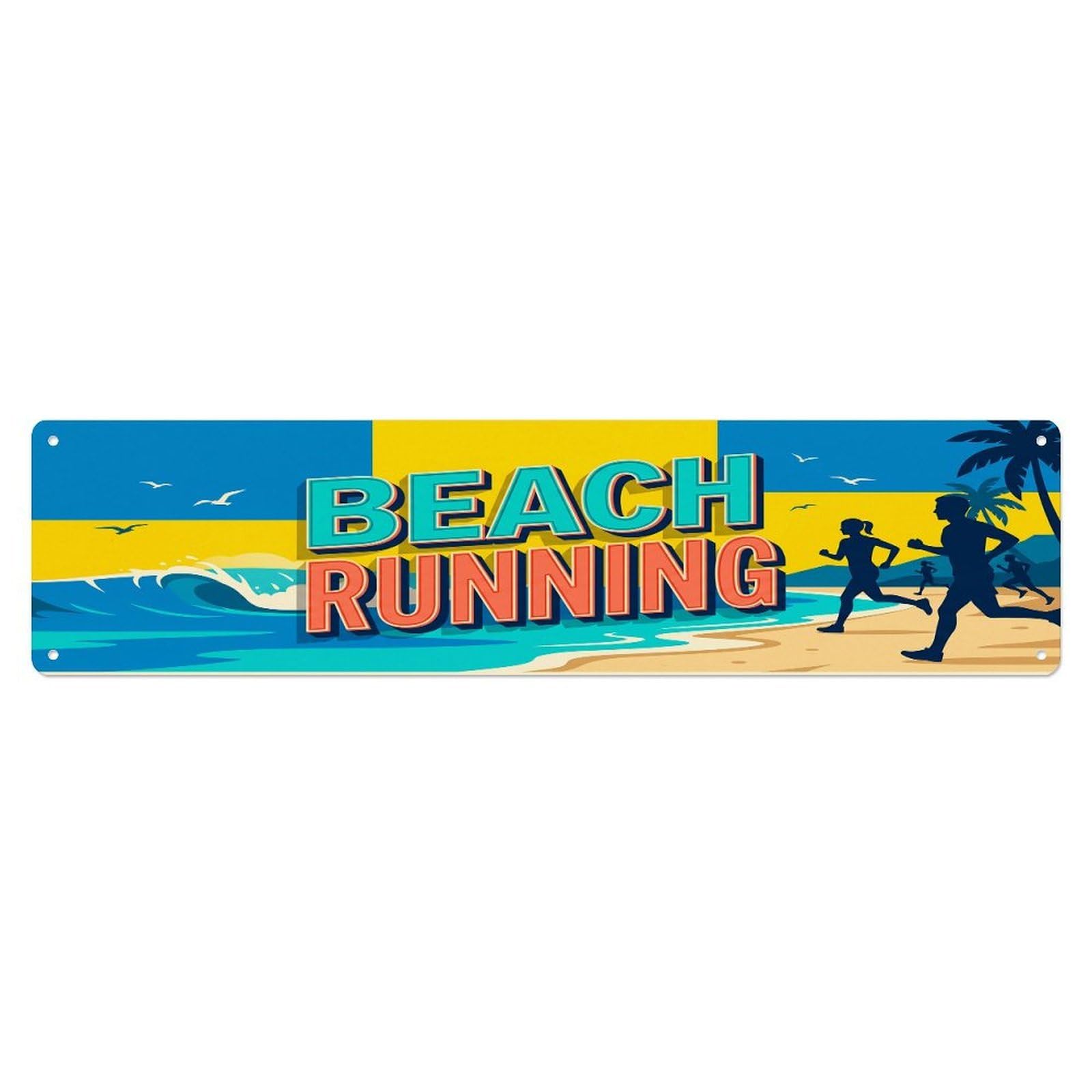Olhnbad 4X16inch(10X40cm) Vintage Beach Running Outdoor Activity Sports Metal Tin Sign