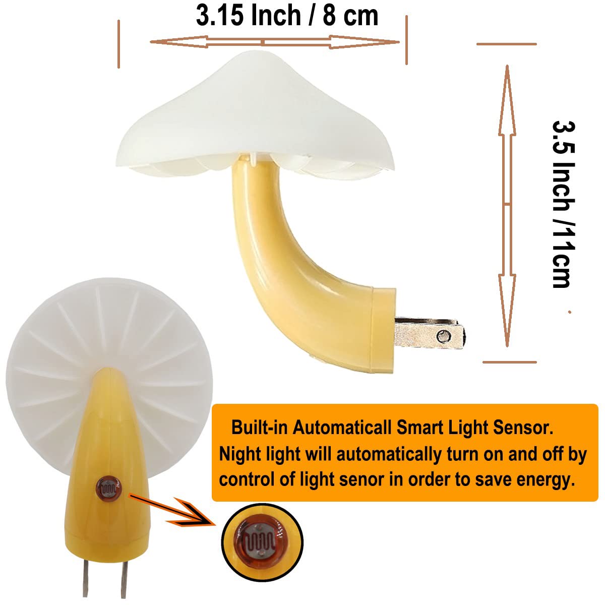 AUSAYE Lot de 4 veilleuses à brancher en forme de champignon, veilleuses LED pour enfants, adultes, chambre à coucher, salle de bain, couloir, escaliers, cuisine, multicolore