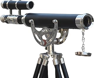 MARY NAUTICAL- Vintage Retro Solid Brass Nautical Port Marine Navy Telescope Double Barrel Brass Chrome Finish & (Double Barrel Telescope (Height:52