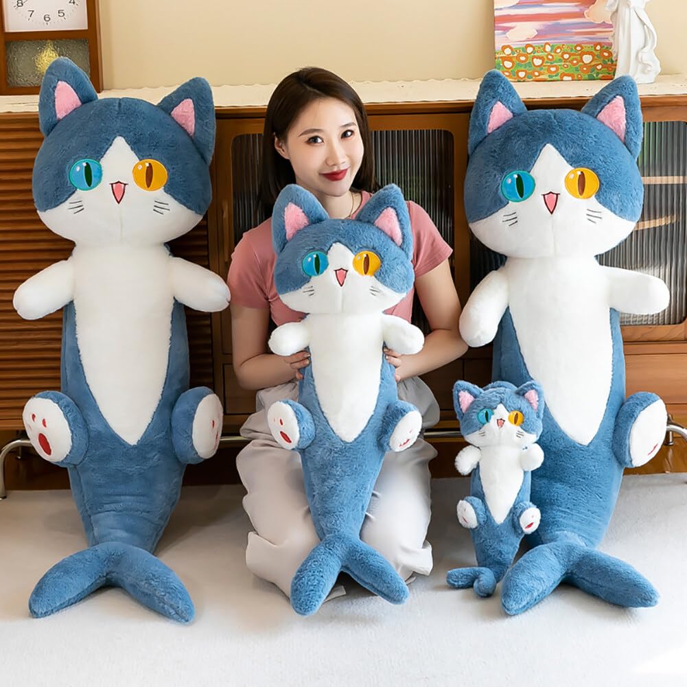 Uposao Hermosa muñeca de gato de tiburón de felpa, linda caricatura, almohada de gatito de tiburón de peluche suave, almohada alargada para dormir, juguetes para muñecas, regalo para la familia