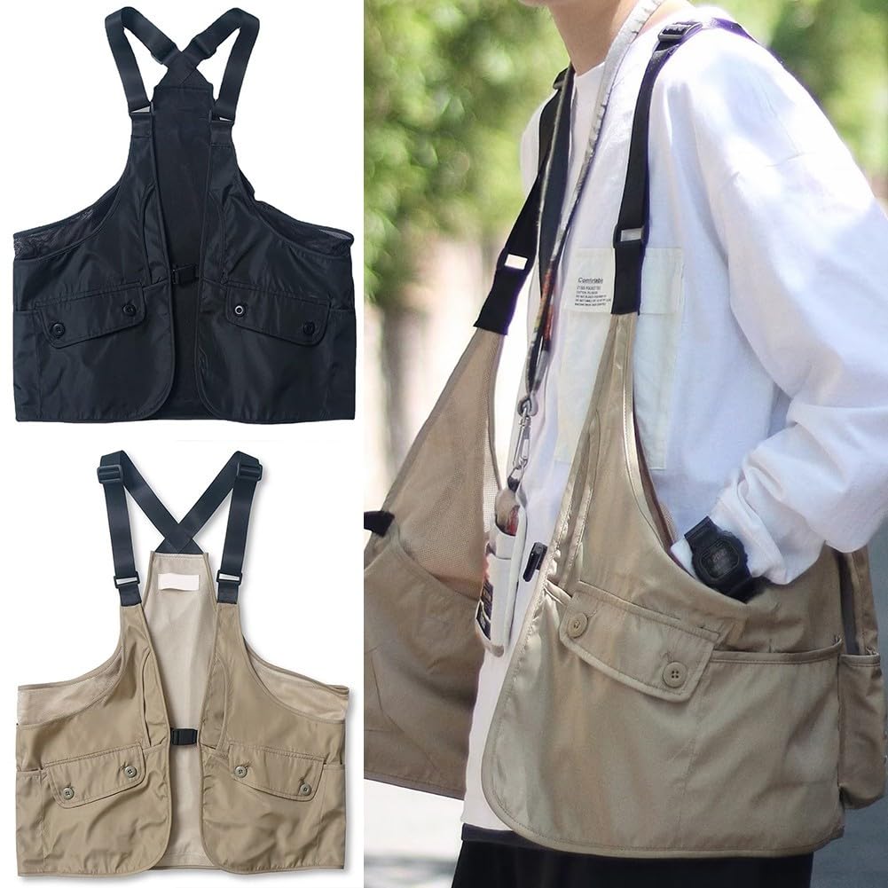 Panciotto Uomo Casual Tasche Grandi per stile Hip Hop Streetwear Giapponese Harajuku per y2k per top Estivo M-2XL