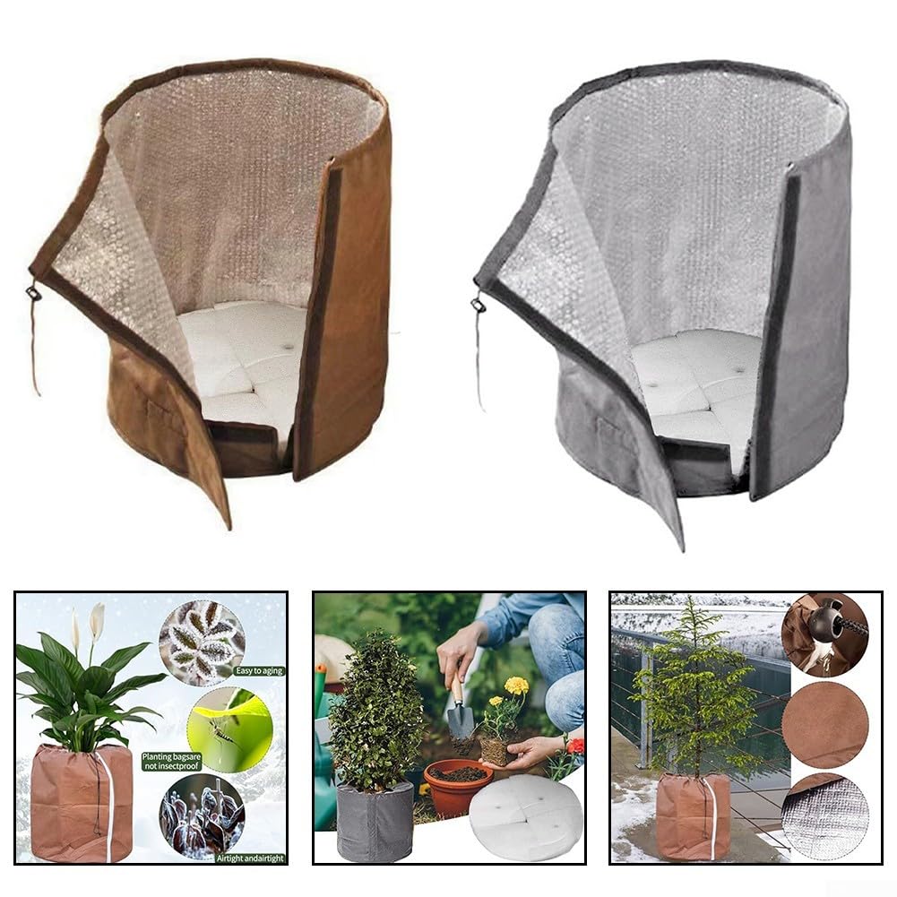 Thermo-Topfschutz für den Winter, Isolierbeutel für Pflanzen, Kordelzug-Design (Gray-S)