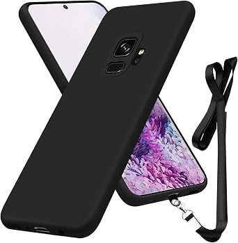 Compatible with Samsung Galaxy S9 Case 5.8 inch,Soft Touch Liquid Silicone Full-Body Protective Case,Neck Lanyard Strap,Non-Yellowing Dropproof Protective Phone Cover Slim Thin,Black1-71