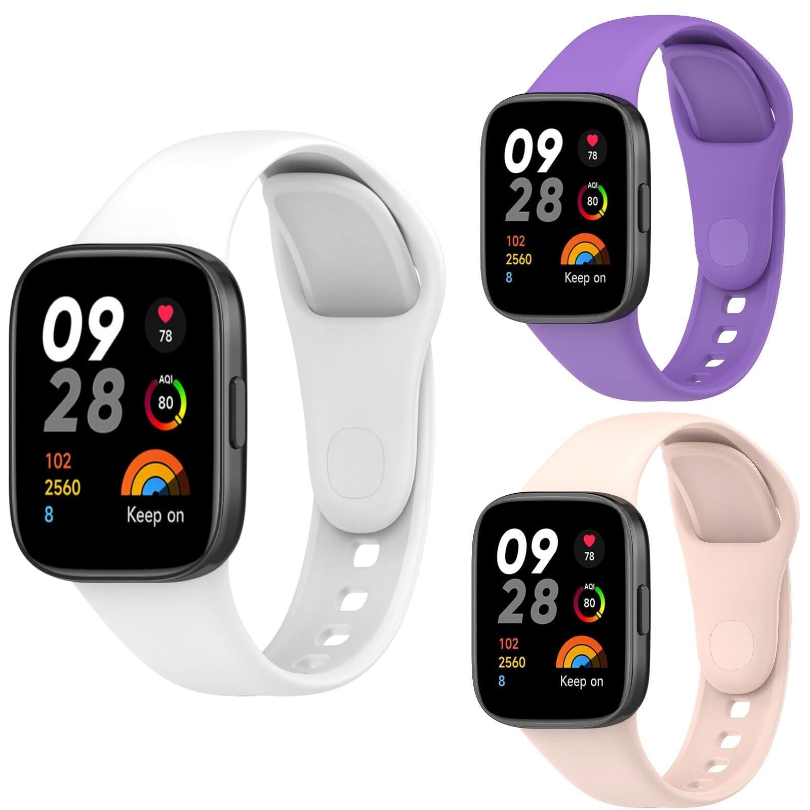 Panda Bobo for Xiaomi Redmi Watch 3 (M2216W1) Watch Silicone Replacement Sport Bracelet Strap Wristband (Pack B - 3 Straps)