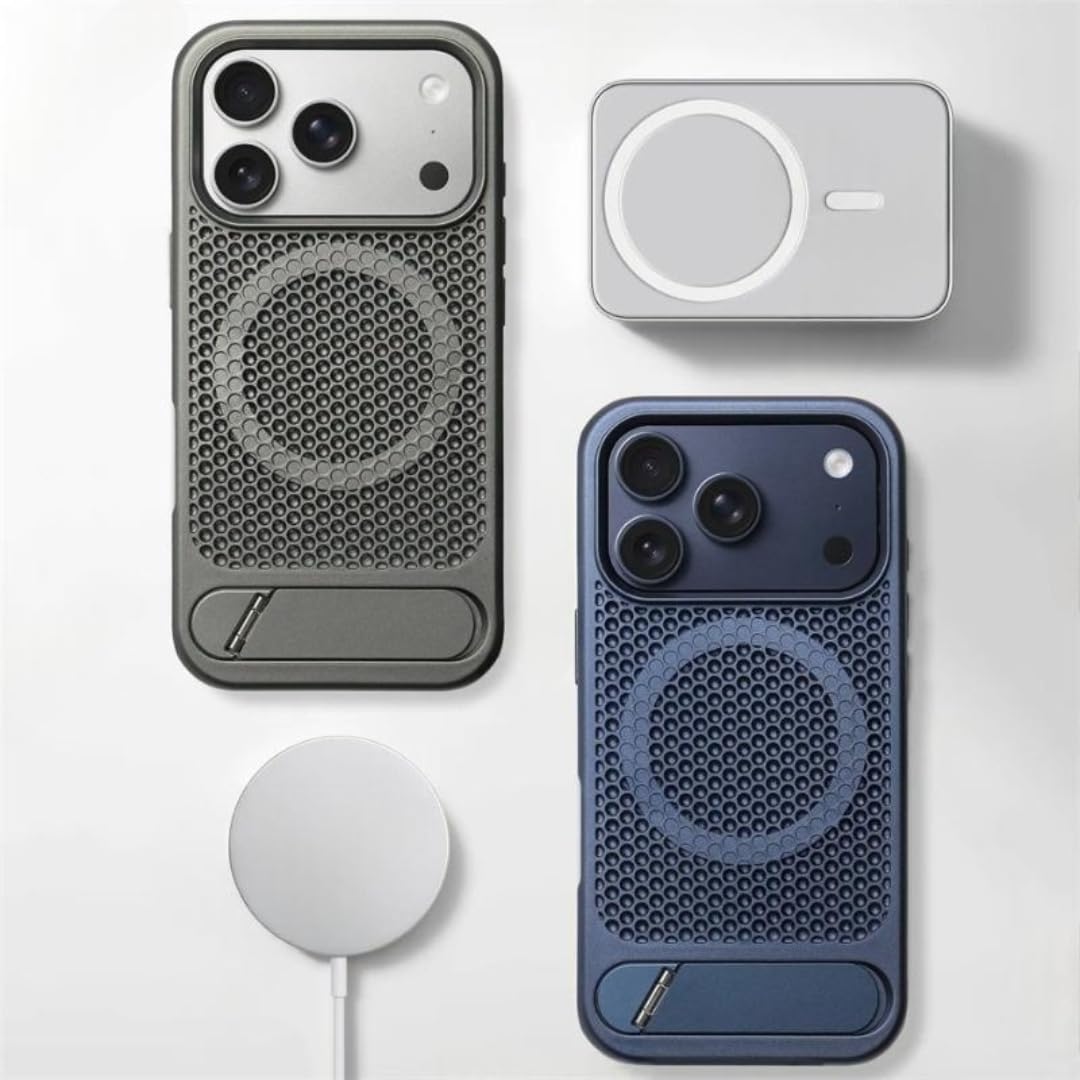 Custodia antiurto con supporto magnetico per la dissipazione del calore per iPhone 17 Pro Max Air 16 15 14 13 12, traspirante (per iPhone 17 Pro Max/Blu)