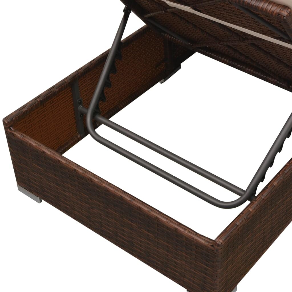 Set Divani da Giardino 3 pz in PE Rattan con Lettino Marrone | Arredo modulare con sdraio reclinabile e cuscini imbottiti per relax in patio, terrazzo o giardino esterno.