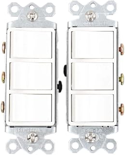 Baomain Triple Rocker Combination Switch 15 Amp, 120 Volt, Individual Switches, Commercial Grade, with Ground Screw, UL & CUL - White 2 Pack