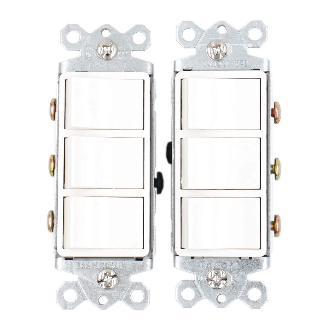 Baomain Triple Three-Function Rocker Switch Commercial Grade 15 Amp 120 Volt UL&CUL White 2 Pack