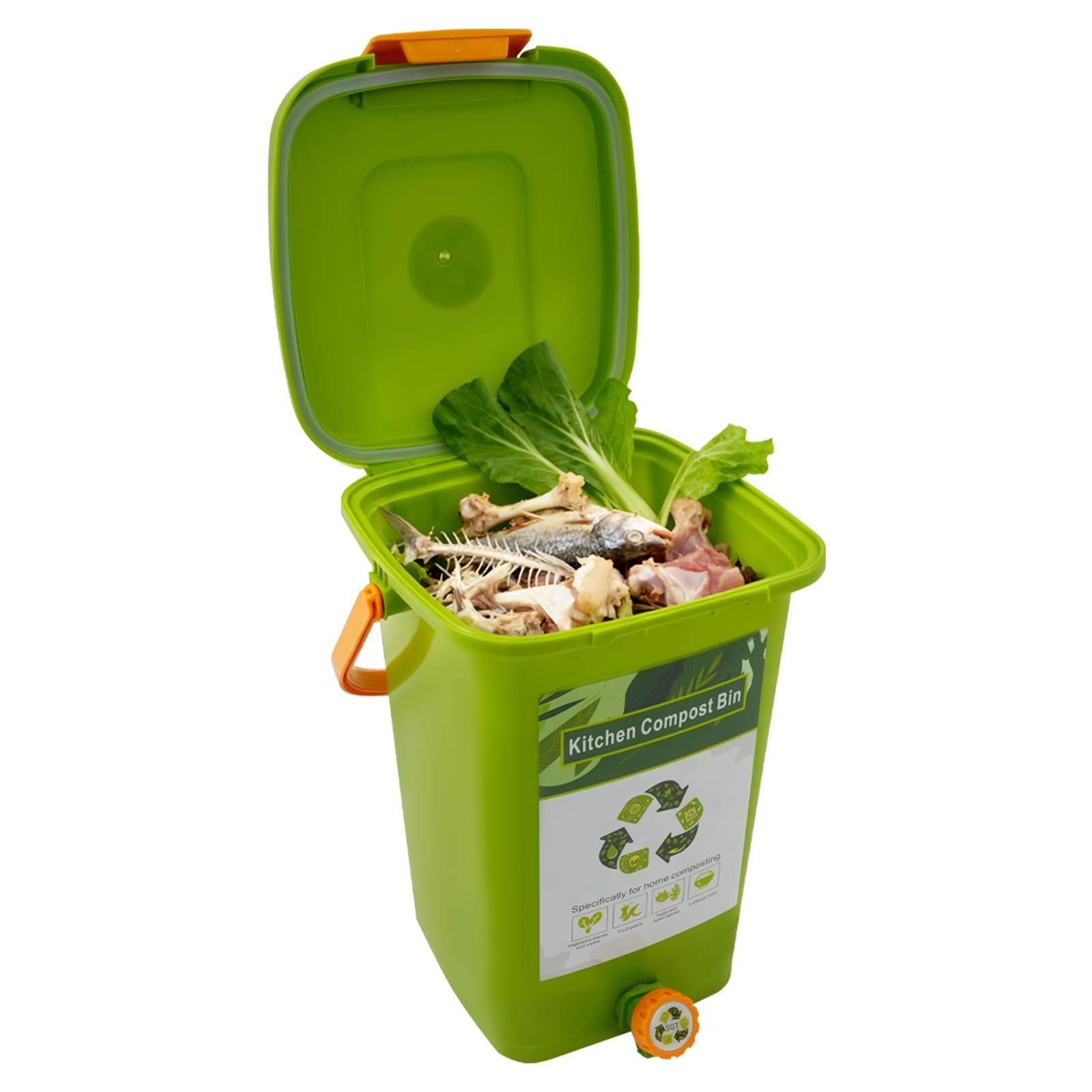 Poubelle bio de cuisine 10 l/15 l/20 l, seau bio avec double couvercle, poubelle à compost anti-odeurs pour déchets et recyclage, bac à compost pour plan de travail, balcon et jardin (15 l)