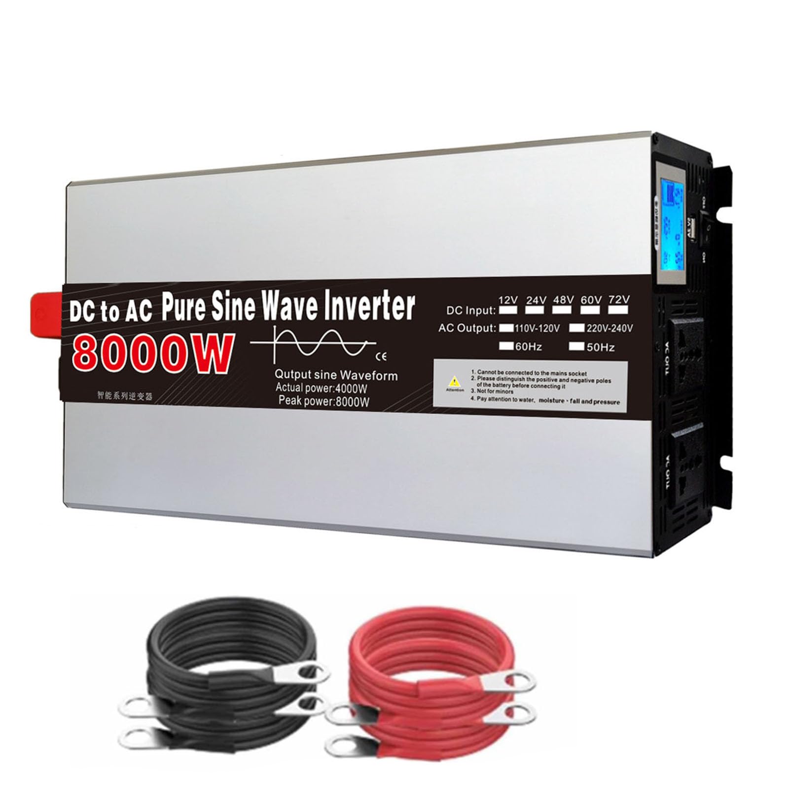 8000 vatios Pico del Cargador del Coche del inversor de Potencia, 24V 12V DC a CA 120V 240V convertidor de Potencia de Baja frecuencia Fuera de la Red del inversor Solar