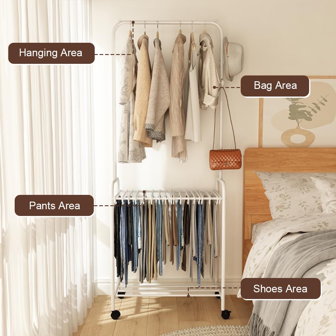Homevive Burro Ropa Resistente Perchero de Pie con Ruedas Perchero Doble Cromado para Vestidor 108x55x165-178cm Capacidad de Carga Máx. de 113kg Negro