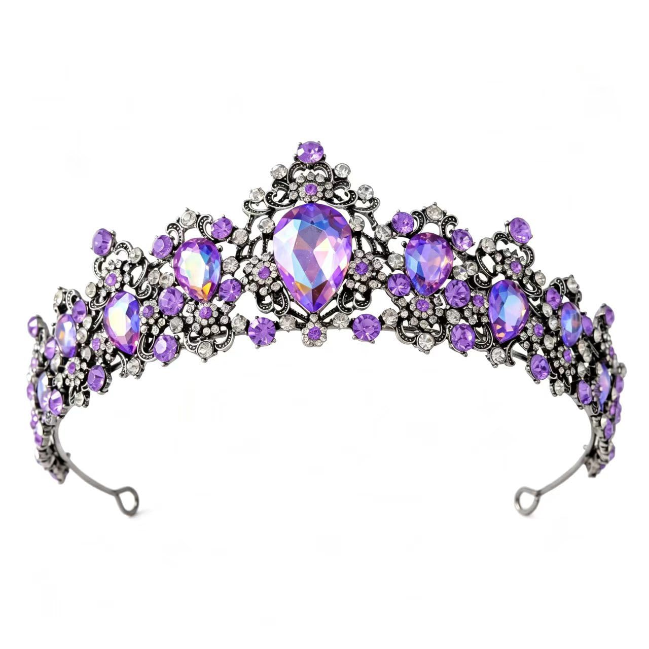 Caelumdecor Women's Purple New Crown Tiara Rhinestone Hair Accessories Antique Bridal Headpiece