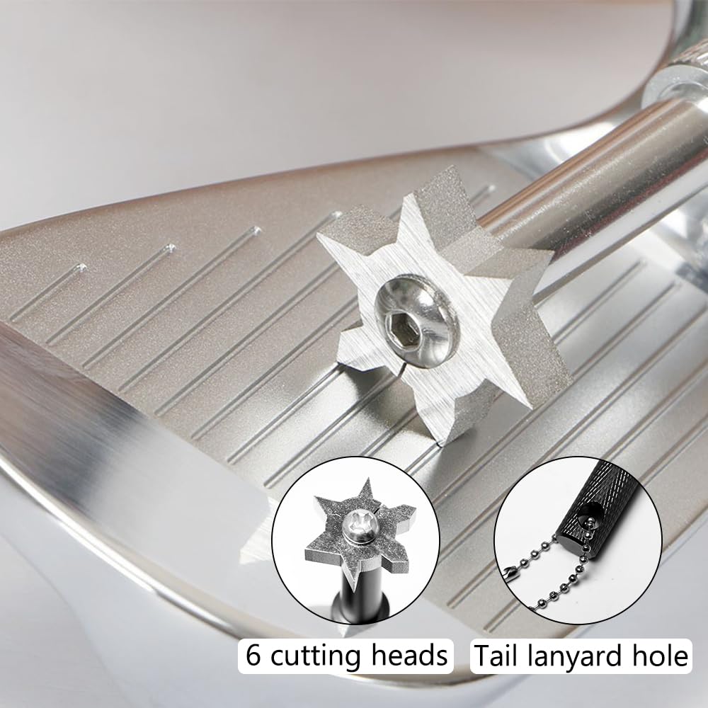Cepillo Limpiador de Palos de Golf 3 Piezas con Mosquetón Retráctil Afilador de Ranuras 6 Cabezales Negro