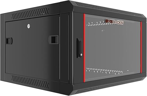 Sysracks - Gabinete de datos de red 6U - Montaje en pared y montaje en rack - Gabinete de rack de servidores con bloqueo - Puerta de vidrio de 24
